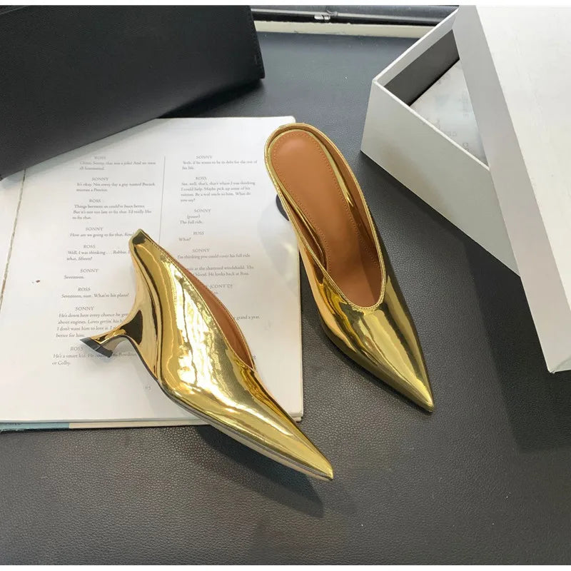 2024 New Design Fashion  Platform Wedges High Heels Mule Women Slippers Concise Shallow Pointed Toe Party Dress Ladies Shoes