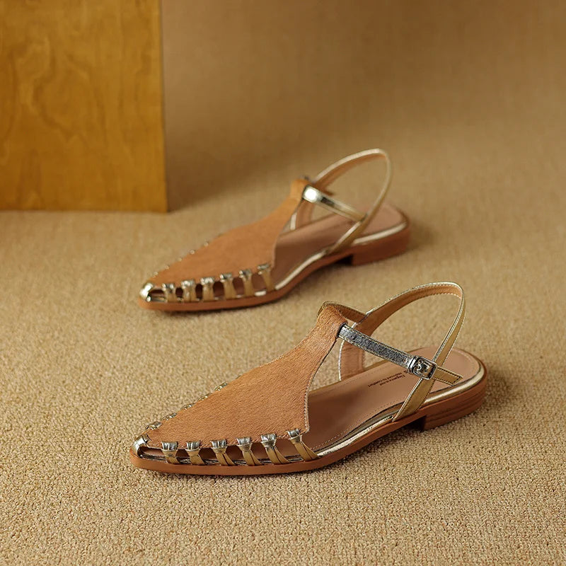 Fashion Horsehair t-strap women's Sandals Covered Toe Low Heels Female Summer Sandals Ladies Casual Sandals Walk