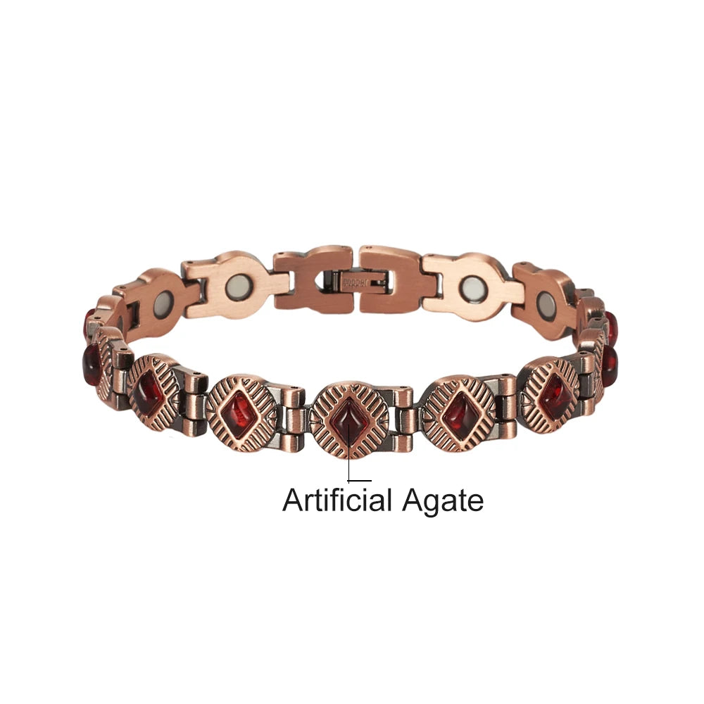 Vinterly Magnetic Bracelets Pure Copper Blue Brown Stone 22.5cm Vintage Health Energy High Magnet Jewelry Benefits Chain Links