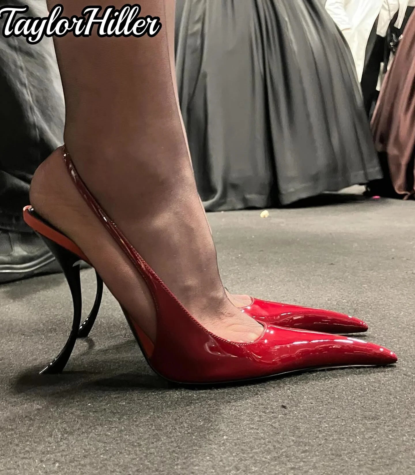 Strange Style Patent Leather Heeled Sandals Shallow Pointy Toe Black Wine Red High Heels Pull On Slip On Luxury Modern Shoes New
