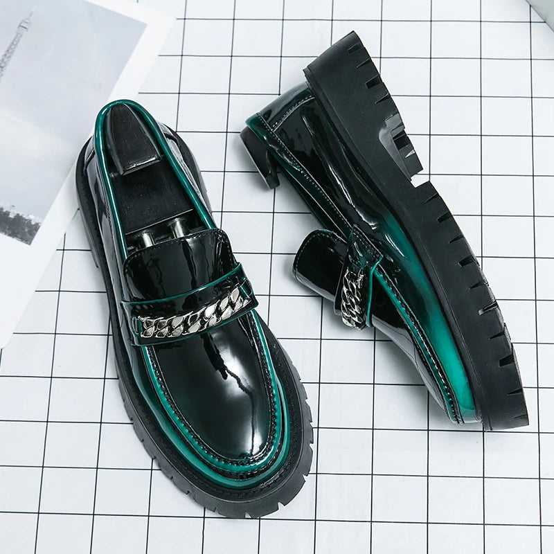 Genuine Leather Shoe for Men Increase Breathabe Casual Leather Shoes Trend Green British Big Head Shoes Men Casual Leather Shoes