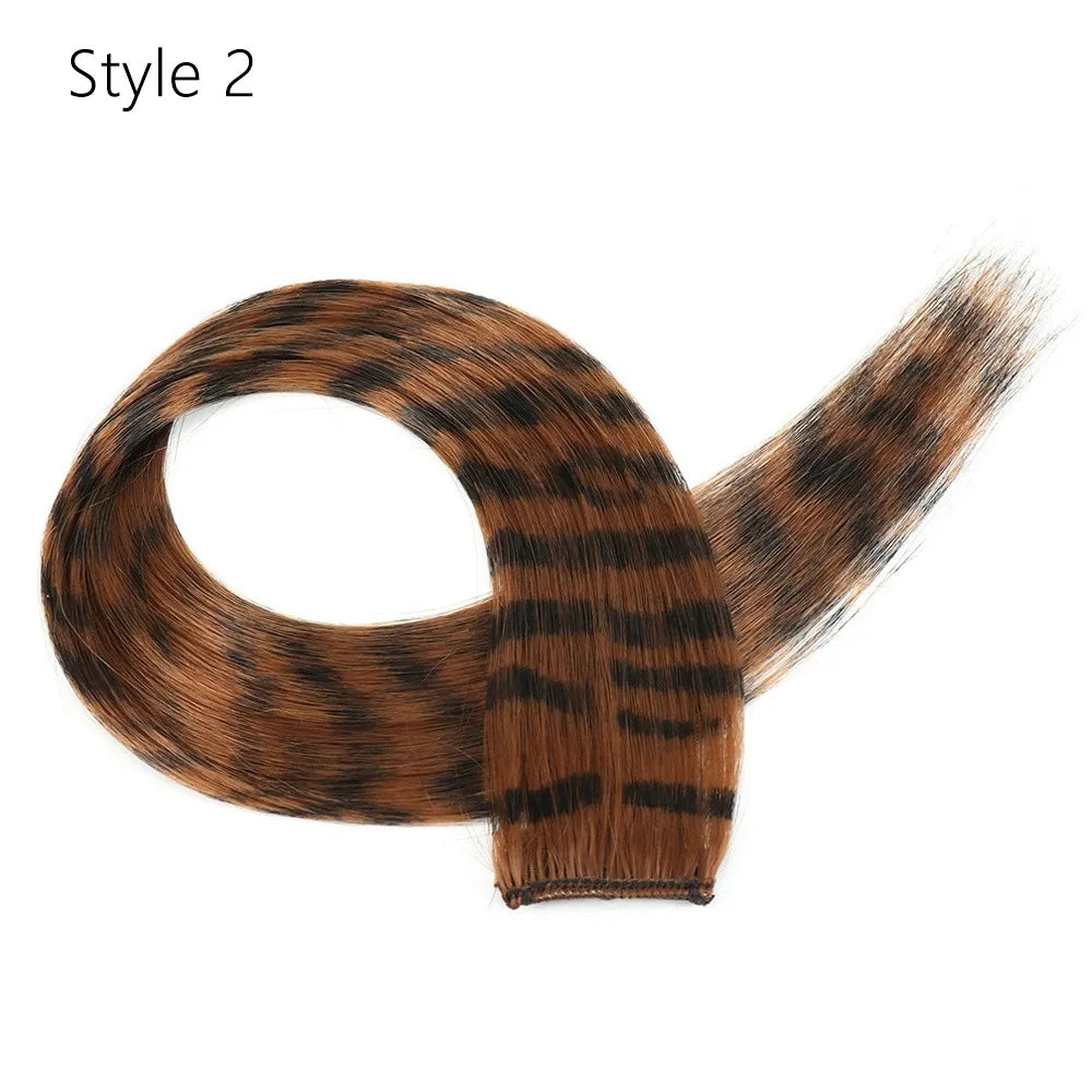 Stripe Printed Clip in Hair Extensions Synthetic Straight Hair Highlights Colorful 18 Inches Wig Hairpieces for Daily Use Party