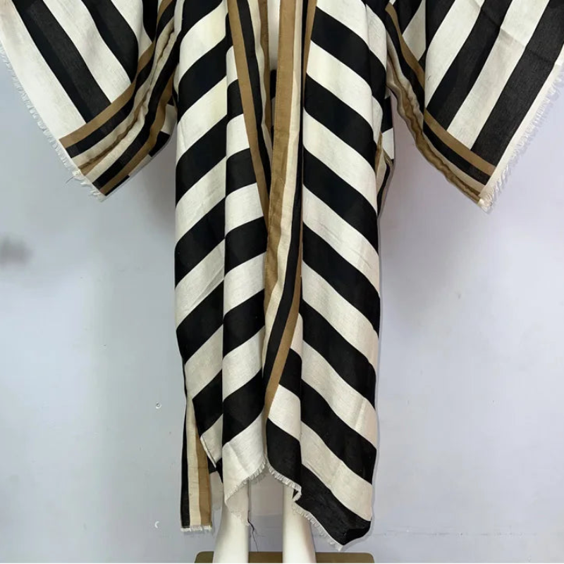 WINYI Kimono Africa Summer Boho Stripe Print Beach Swimwear Elegant Cardigan Sexy Holiday Maxi Beach Wear Swimsuit Evening Dress