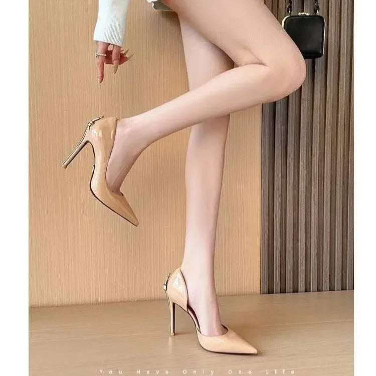 8CM Fashion Womens High Heel High Quality Metal Scepter Stiletto Pointed Leather Women Shoes Premium Single Shoes for Women