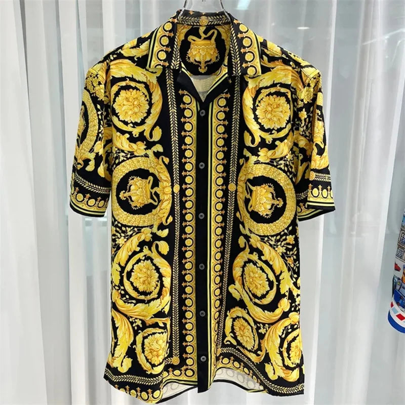 2025 Spring and Summer New Fashion Digital Printing Men's Short Sleeve Shirt High Quality Comfortable Lightweight Fabric
