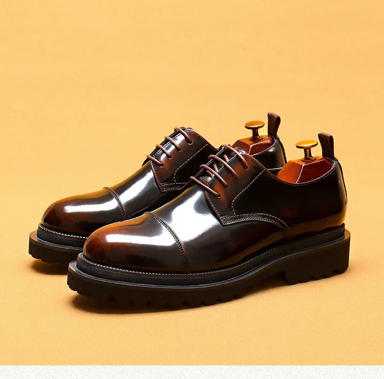 Patent Leather Mens Business Derby Shoes Luxury Brand Handmade Genuine Leather Fashion Designer Platform Wedding Dress Shoes Man