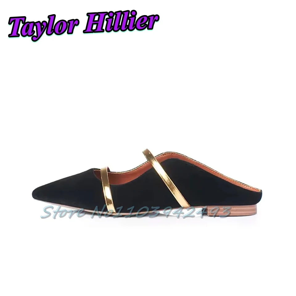 Double Strappy Gold Heels Shallow Slip On High Heel Pull On Heeled Sandals Women Luxury Designer Shoes Summer Flat Shoes Mules
