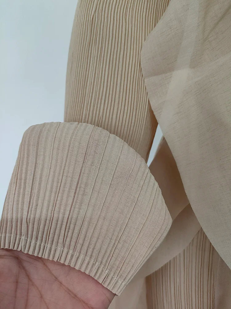 Miyake Pleated Fashion Dress O-Neck Long Sleeve Spliced Ruffles New 2023 Summer Evening Party Clothing Lady Middle East HotSales