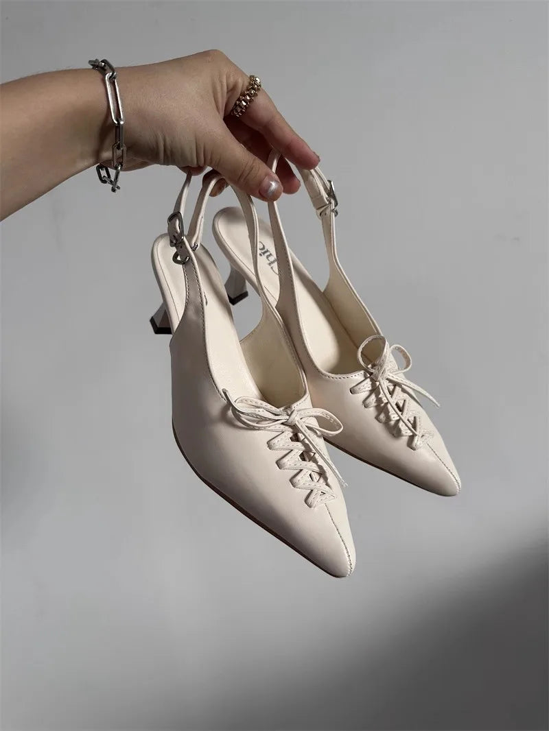 Niche Japanese Style Women's Sports High-heeles College Girls Pointed Mesh Strap Sport Single Shoes Strap Temperament High Heels