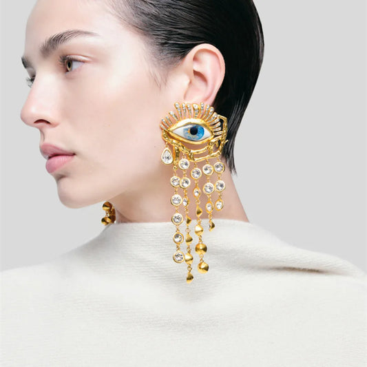 Baroque Style Metal Golden Plated Eyes Tassel Dangle Earrings For Women Fashion Jewelry Exaggerated Ears' Accessories