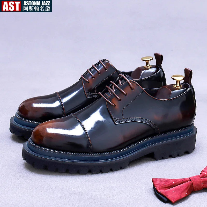 Patent Leather Mens Business Derby Shoes Luxury Brand Handmade Genuine Leather Fashion Designer Platform Wedding Dress Shoes Man