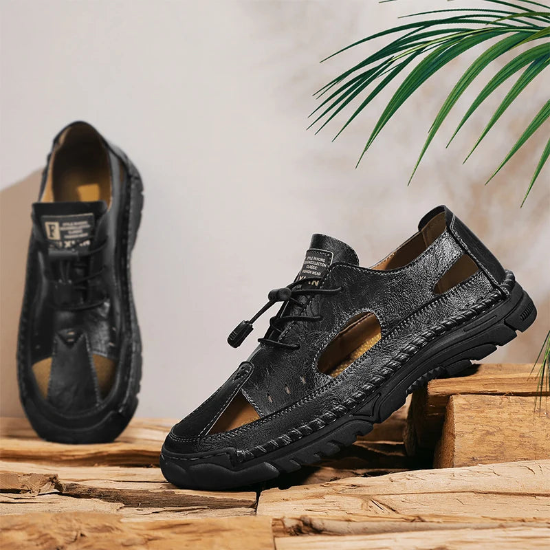 Summer Classic White Soft Bottom Handmade Stitching Beach Men's Shoes Outdoor Men's Comfortable Hollow Breathable Casual Shoes