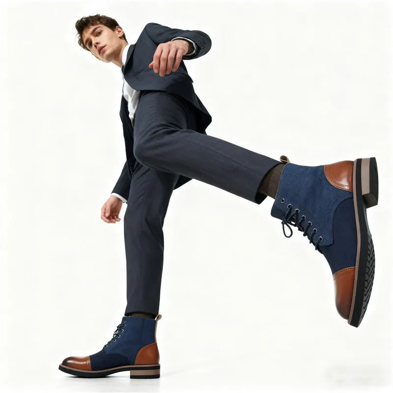 High Quality Men's Autumn New Comfortable High Top Casual Leather Shoes Fashion Brand Men's Lace Up Non Slip Casual Short Boots