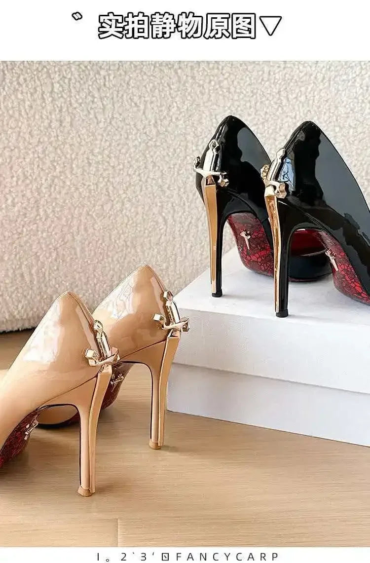 8CM Fashion Womens High Heel High Quality Metal Scepter Stiletto Pointed Leather Women Shoes Premium Single Shoes for Women