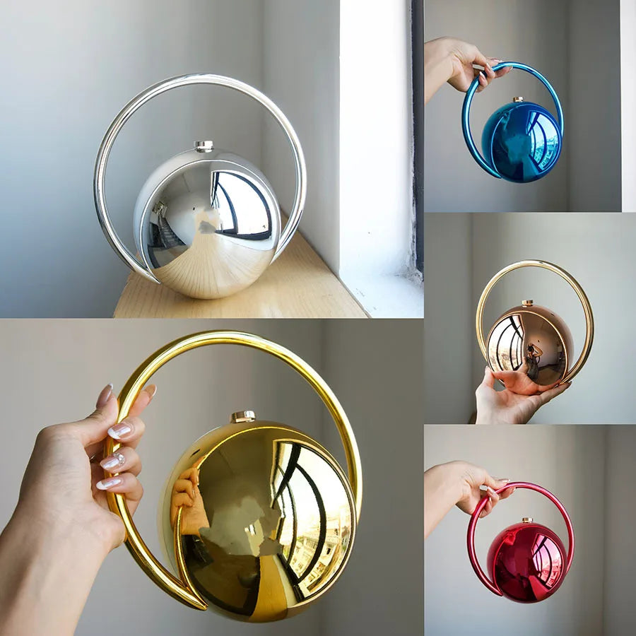 Fashion Marble Pattern Acrylic Round Evening Bag for Women Luxury Designer Metal Handle Lady Handbags Elegant Party Purses 2025
