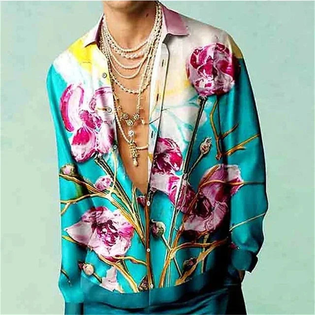 Casual Simple Long Sleeve Shirt Men's Fall Men's Shirt Long Sleeve Men's Ethnic Style Graphic 3d Print Holiday Button Men's Shir