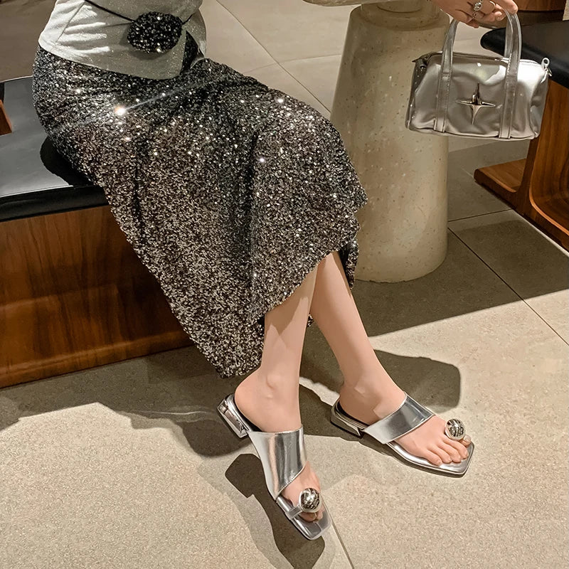 Genuine Leather flip-flops Slippers Young Women Fashion Low Heel Casual Slides For Ladies Dating Walk Shoes