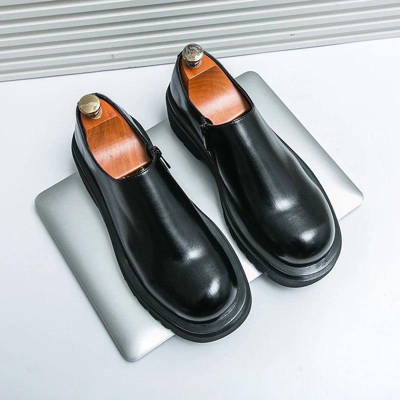Spring New Men's Side Zipper Comfortable Cowhide Oxford Shoes Fashion Brand Classic Brown Men's Breathable Casual Leather Shoes