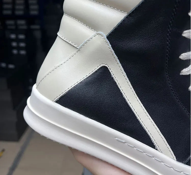 Men's Casual Shoes Genuine Leather Shoes for Women Owen Geo Black Solid Sneakers Lace-up Men's Shoes