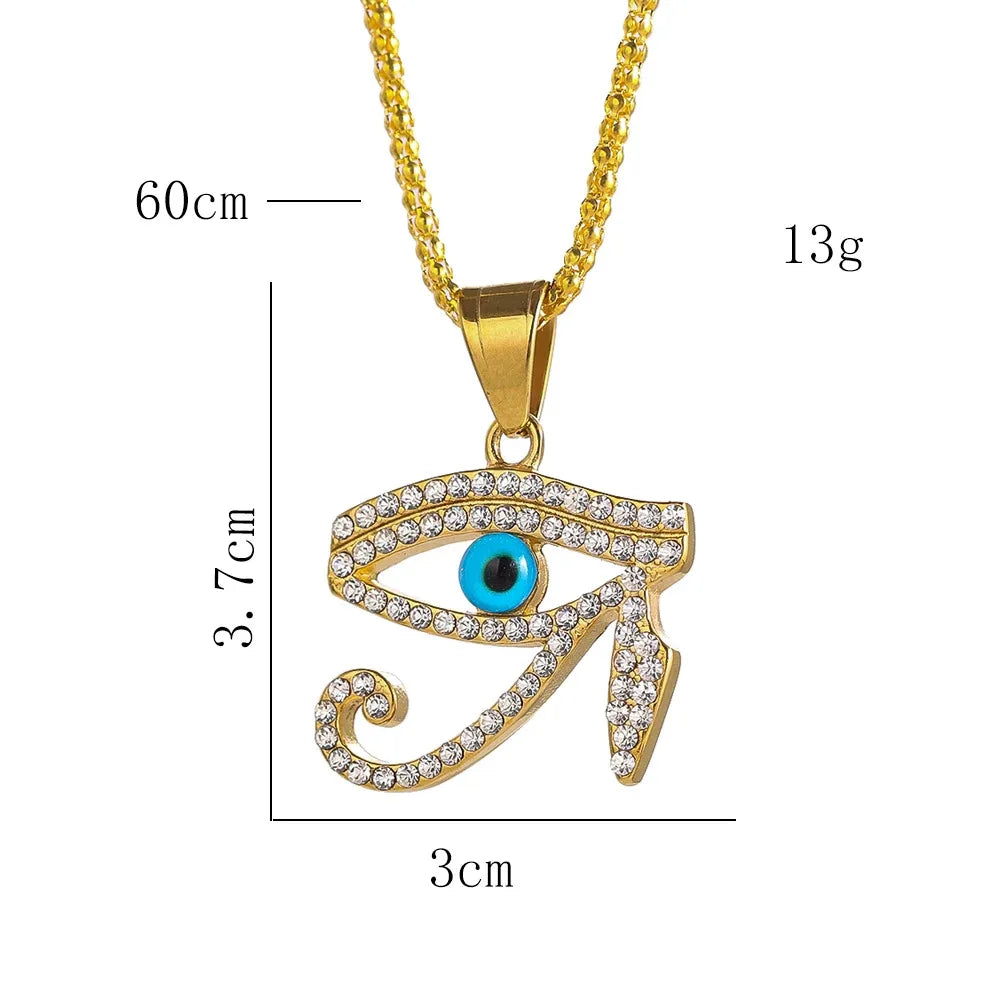 Horus's Eye Necklace Gold-coloured Stainless Steel Inlay Zircon Creativity Pendant Birthday Gift Amulet Ornament Fashion Jewelry