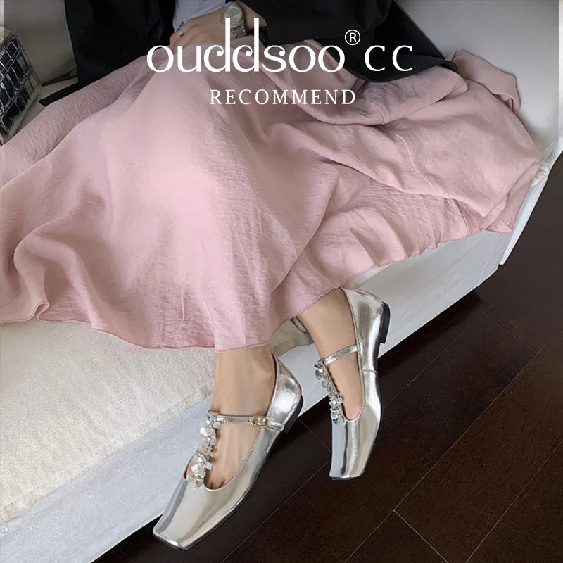 Ods Lolita Shoes 3cm Heels Square Toe Lace-Up Classic Style Sandals Ladies Slip On Shallow Mouth 2025 Mary Jane 5cm Gold Retro