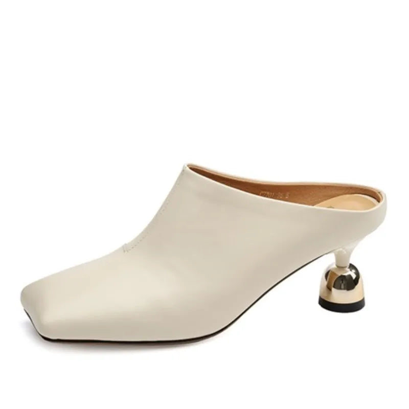 Dilalula 2025 Elegant Genuine Leather Thin High Mules Women Covered Toe Strange High Heels Ladies Party Dress Shoes Summer