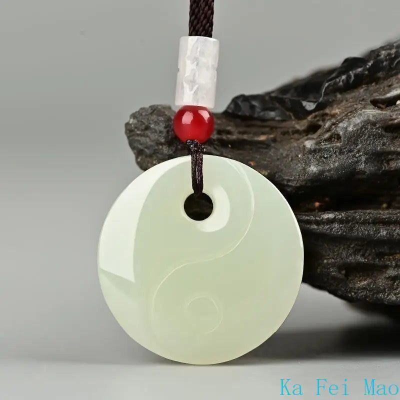 100% Natural Hotan Jade Pendant Tai Chi Bagua Heaven and Earth Pendant for Couples Necklace Pendant Fashion Feng Shui Jewelry