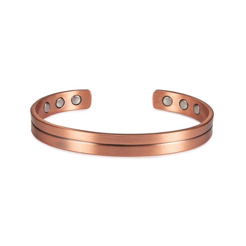 Pure Copper Bracelets for Men Women Adjustable Cuff Stripe Magnetic Bangles Arthritis Health High Magnet Metal Jewelry Resizable