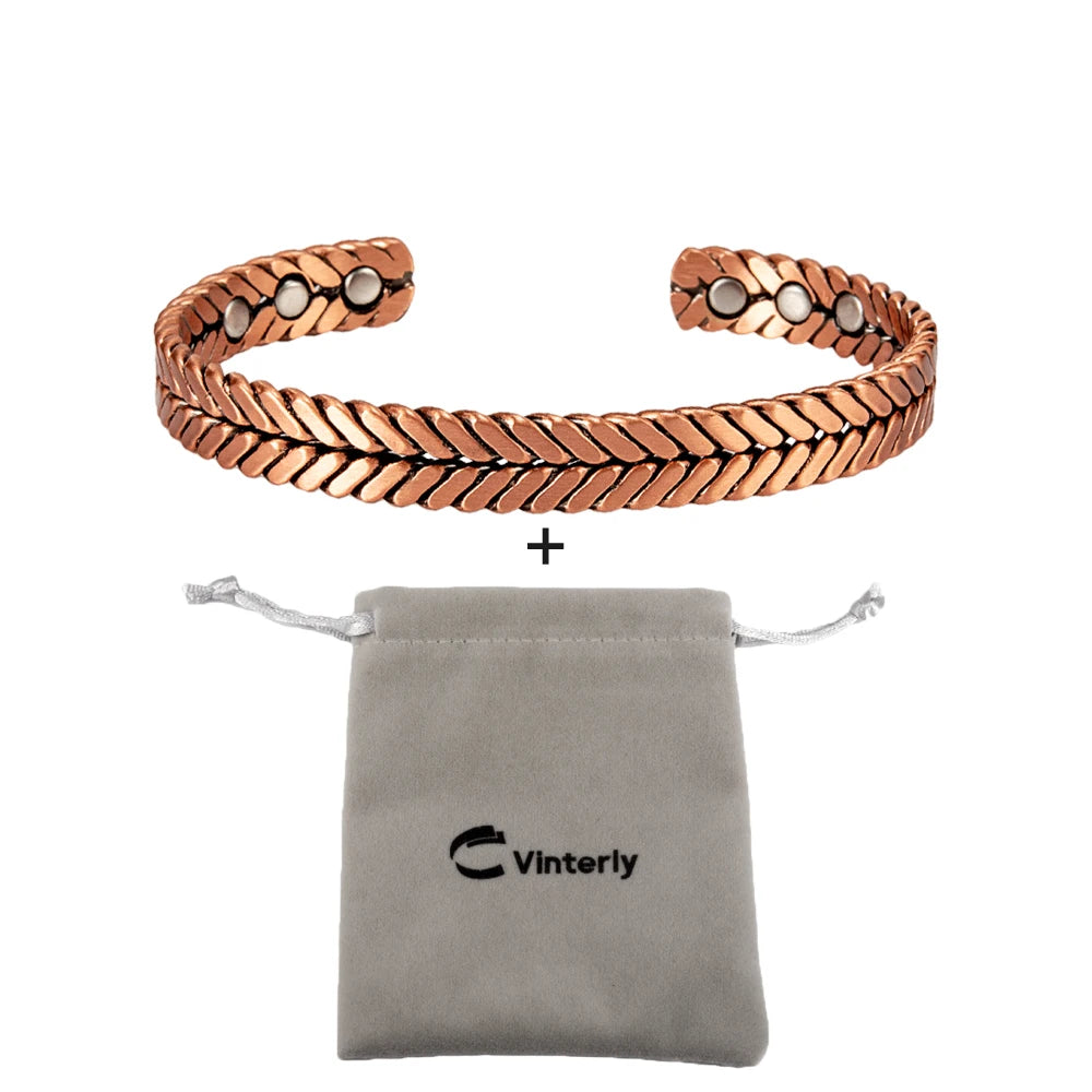 Vinterly Twisted Copper Magnetic Bracelets Arthritis Energy Rose Magnet Bangles Benefits Adjustable Open Cuff Jewelry for Women