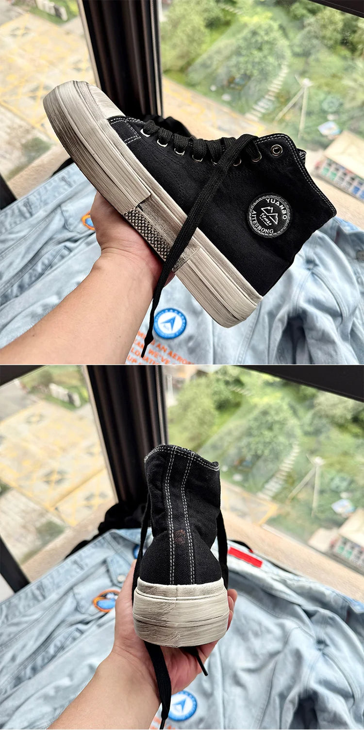 2025 New High Top Canvas Shoes Men Original Platform Men's Vulcanized Shoes Comfort Retro Canvas Sneakers