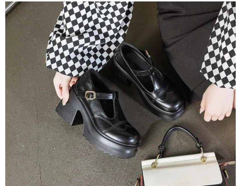 10cm Patent Leather Platform Wedge Flats Summer Chunky Heels Buckle Pumps Spring Synthetic Mary Jane High Brand Shoes
