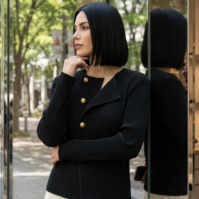 Miyake Style Pleated Blazer  in Spring and Autumn Irregular Design Large Lapel Cardigan Temperament Versatile Pleated Top