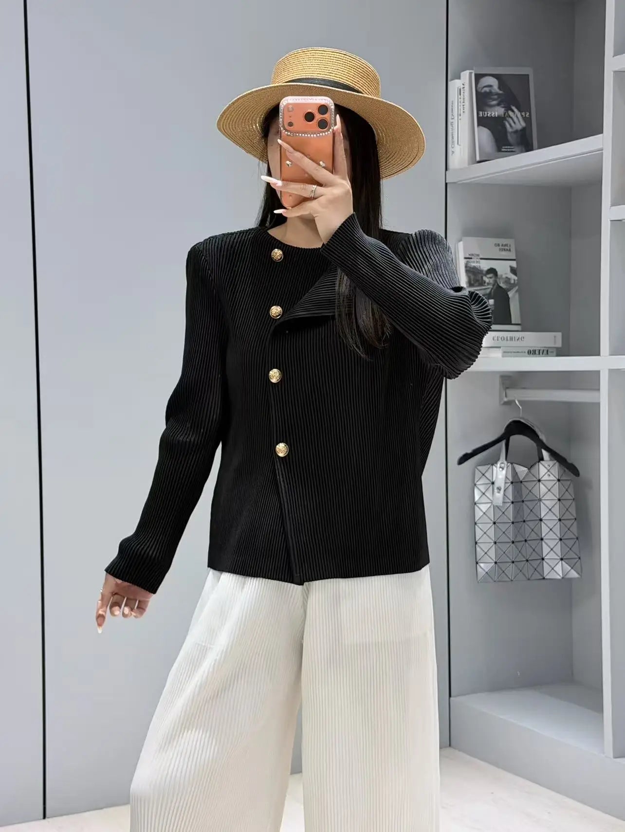 Miyake Style Pleated Blazer  in Spring and Autumn Irregular Design Large Lapel Cardigan Temperament Versatile Pleated Top
