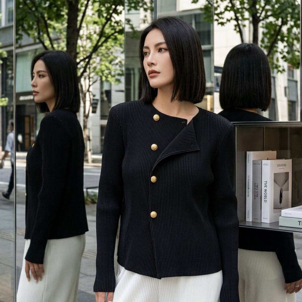 Miyake Style Pleated Blazer  in Spring and Autumn Irregular Design Large Lapel Cardigan Temperament Versatile Pleated Top