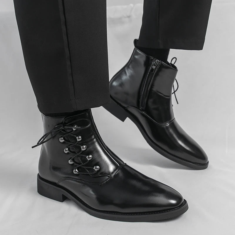 Autumn New Men's Pointed Side Zipper Comfortable High Top Boots Fashionable Brand Men Business Banquet Personalized Short Boots