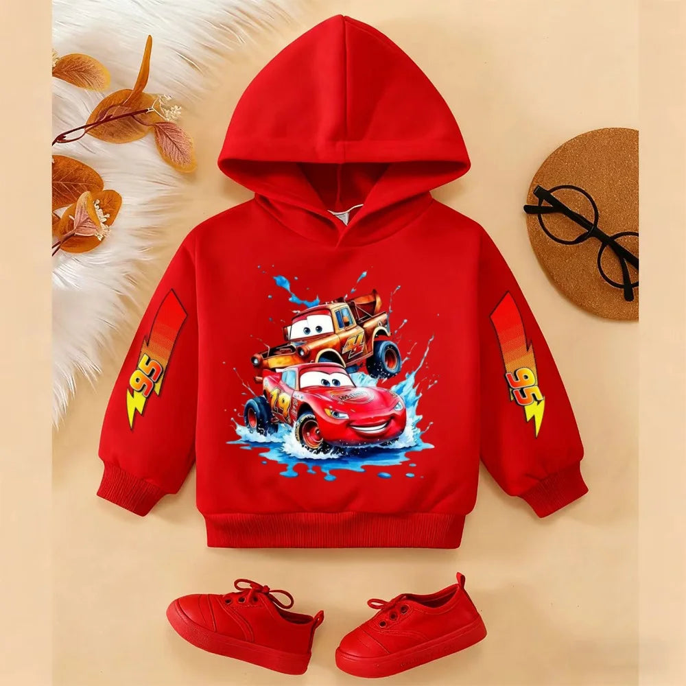 Girls and Boys Classic Anime Car Story Children's Spring and Autumn Fashion Hoodie, 3-14Y Boys and Girls Hoodie