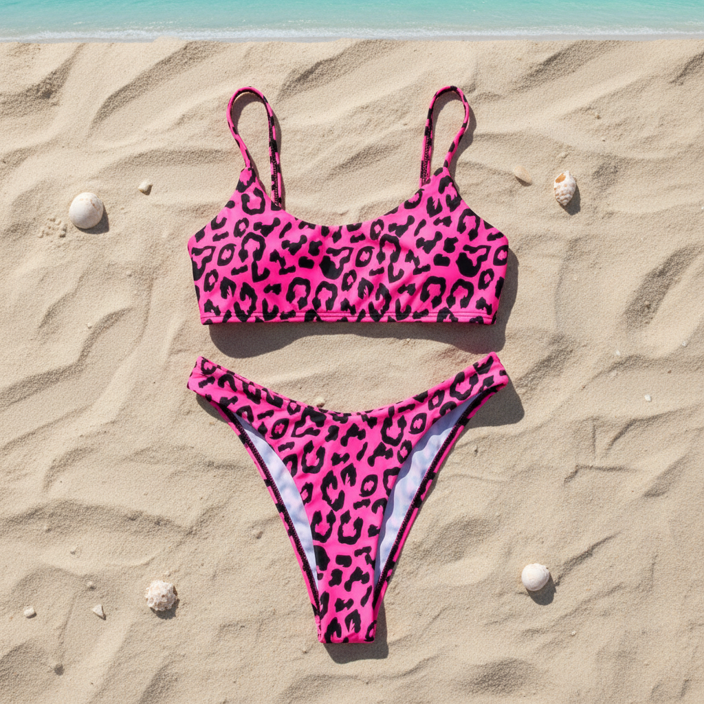 Beach Two Piece Sexy Low Waist Split Swimwear Swimsuit Bikini Set Leopard Print