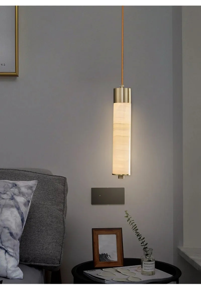 Modern Copper Light Luxury Pendant Lamp Marble Bedside Bedroom Hotel Dining Room Kitchen Stone Hallway Hanging Lighting Led
