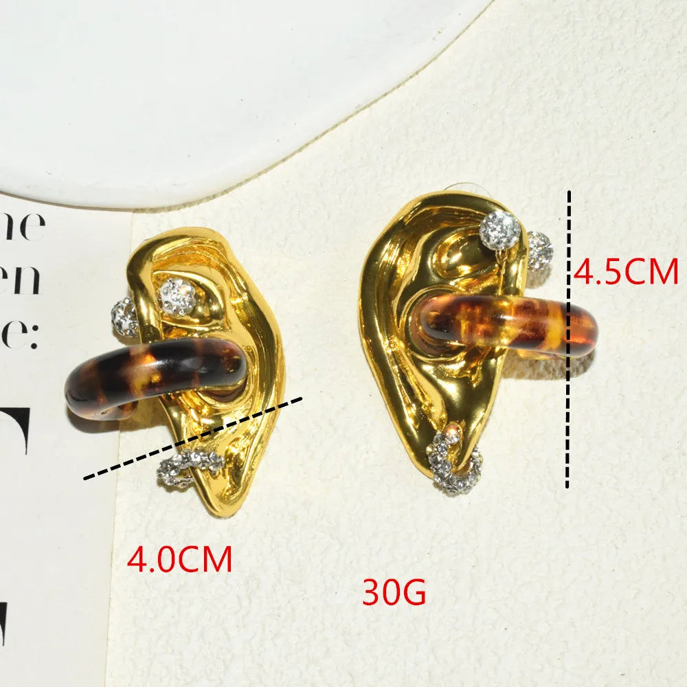 Exaggerated Metal Alloy Ear's Shaped Stud Earrings For Women Fashion Jewelry Trendy Party Show Collection Earrings Accessories