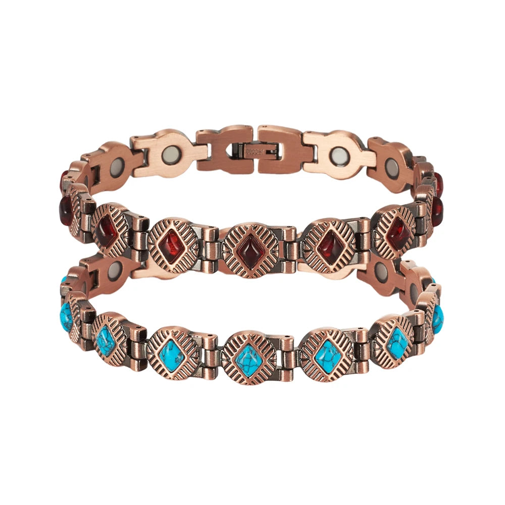 Vinterly Magnetic Bracelets Pure Copper Blue Brown Stone 22.5cm Vintage Health Energy High Magnet Jewelry Benefits Chain Links