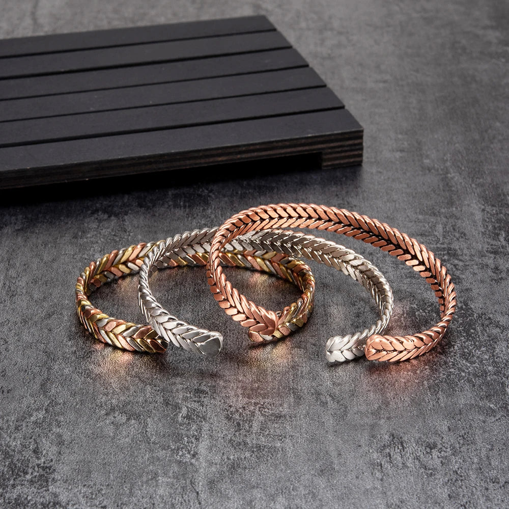 Vinterly Twisted Copper Magnetic Bracelets Arthritis Energy Rose Magnet Bangles Benefits Adjustable Open Cuff Jewelry for Women