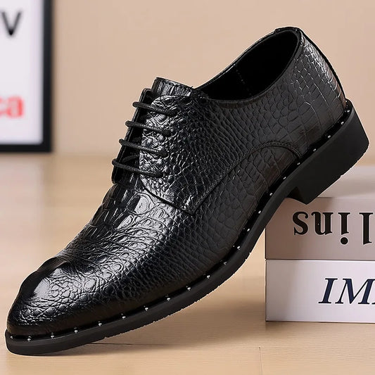 Genuine Leather Men Shoes Luxury Crocodile Skin Men's Dress Shoes Lace-Up Wedding Party Shoe Business Office Men Oxfords Shoes