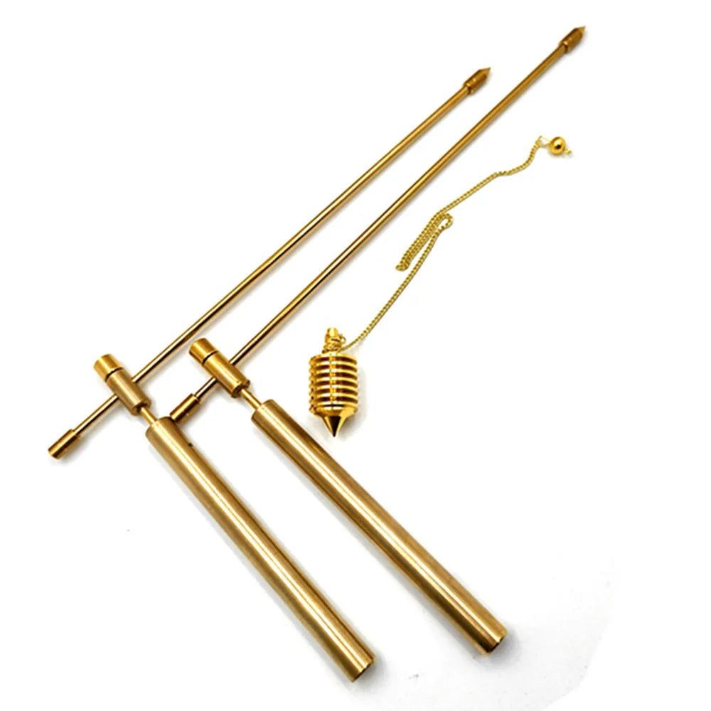 Copper pull rod, 2 divination rods - solid copper and brass, with gift box and bag - detecting gold, water, ghost hunting