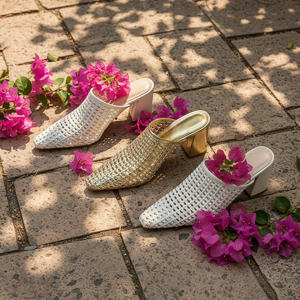 Elegant Braided Mules Women Covered Toe Breathable High Thick Heels Slippers Ladies Office Shoes Party Dating