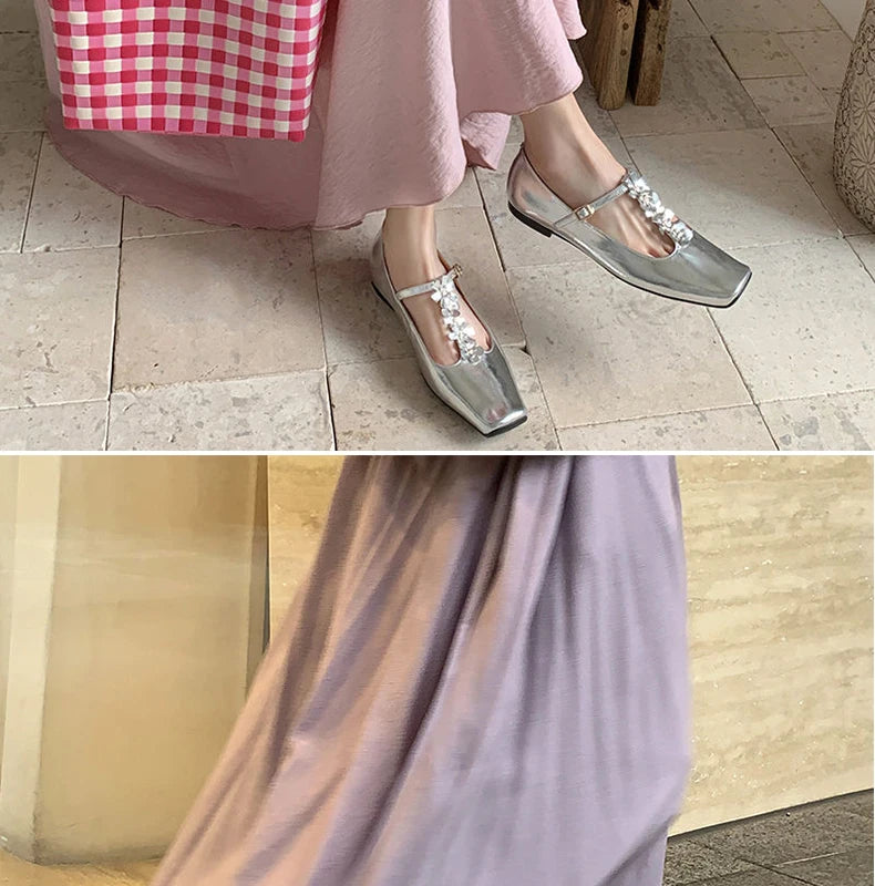 Ods Lolita Shoes 3cm Heels Square Toe Lace-Up Classic Style Sandals Ladies Slip On Shallow Mouth 2025 Mary Jane 5cm Gold Retro