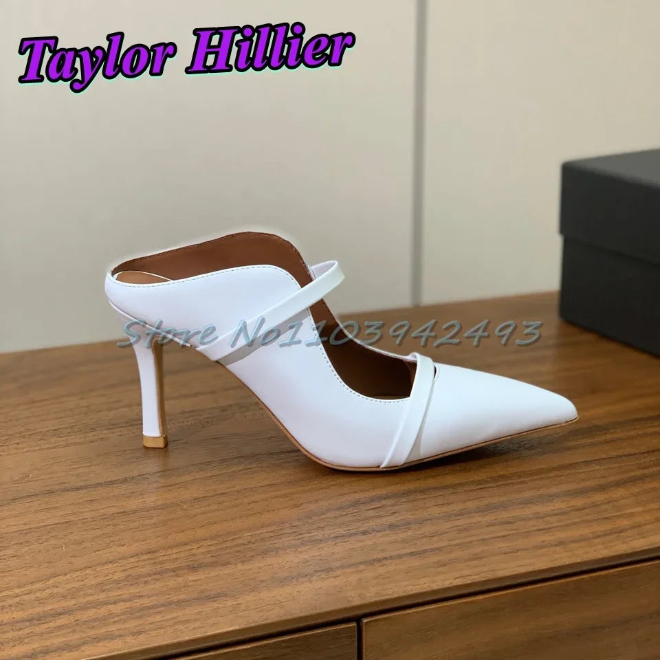 8.5CM Silver Heels Strappy Heeled Sandals Shallow Slip On Pull On Super High Heel Genuine Leather Sandalias Top Quality Size 41
