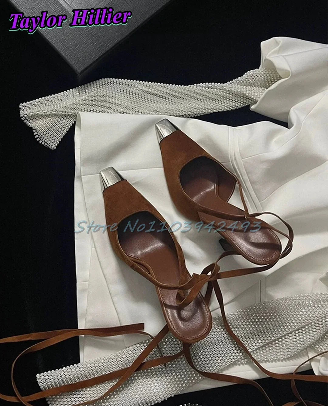 Silver Brown Heels Patchwork Sandals For Women Luxury Designer Shoes Summer Lace Up Sandalias De Mujer Dress Banquet Zapatos