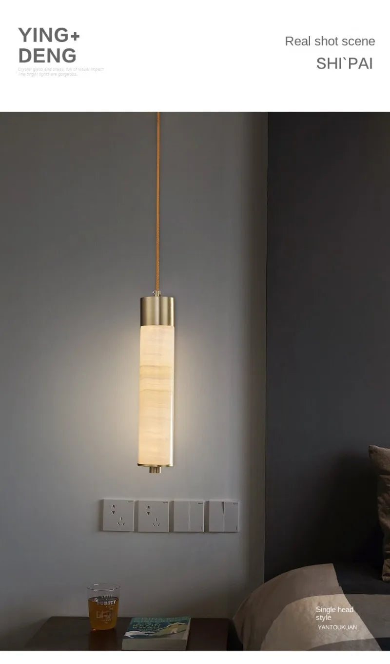 Modern Copper Light Luxury Pendant Lamp Marble Bedside Bedroom Hotel Dining Room Kitchen Stone Hallway Hanging Lighting Led