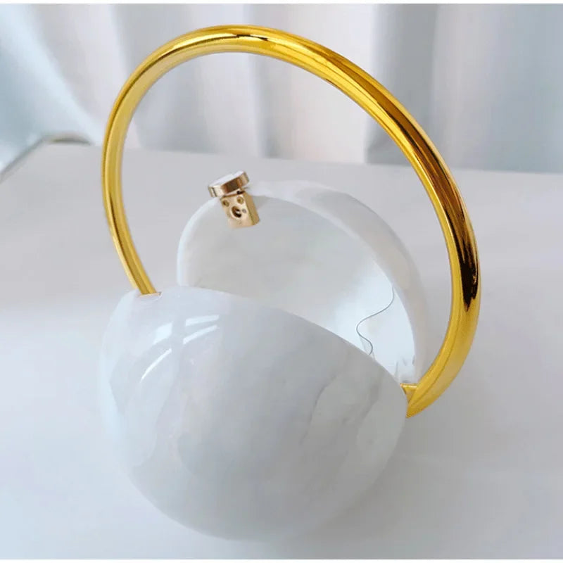  Designer Electroplating Circular Handle Handbag,Sphere Evening Elegant Clutch Purse,Women Fashion Marble Pattern Tote Bag