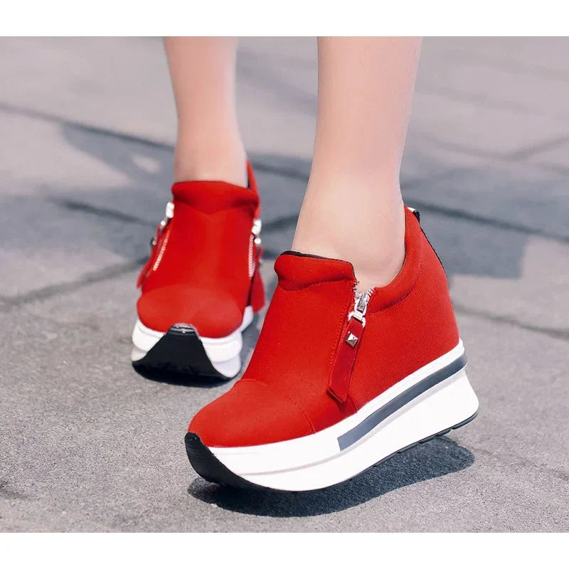 2024 Platform Sneakers Women Red Casual Comfortable Hidden Heel Shoe Black Canvas Shoes Wedge Heels Sneaker Tenis De Mujer